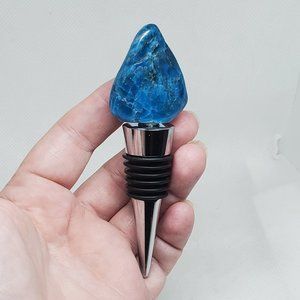 Blue Apatite Wine Stopper Metal Tumbled Stone